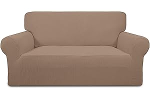 Greatime Loveseat Slipcover 1-Piece Couch Sofa Cover Furniture Protector Soft with Elastic Bottom for Kids. Spandex Jacquard Fabric Small Checks(loveseat,Camel)