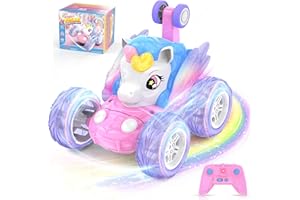 FUIOCOCP Voiture Télécommandée Fille Licorne Jouet Enfant 3 4 5 6 7 8 9 Ans Fille Voiture Cascadeuse Téléguidé 360° Rotation avec Ailes Brillantes Monster Truck Crawler Car Jeux Filles Cadeau Anniversaire Noël