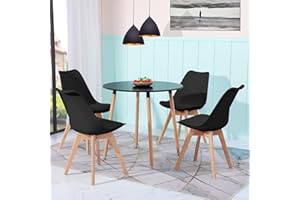 ‎FURNITABLE FURNITABLE Set aus Runder Esszimmertisch mit 4 Schwarzem Stühlen | Essgruppe 5-teilig | Esszimmergruppe für Esszimmer Küche Wohnzimmer | Schwarzer Esstisch