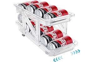 Yeahshion Dispenser per Lattine con Larghezza Regolabile, Spazio Trasparente per Frigorifero, Organizer Automatico per Bevande a 2 Livelli per Cucina, Frigorifero, Dispensa, Armadio