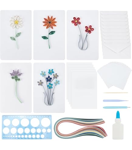 Kit Quilling Fiori Di Carta ODETOJOY | 40 Pezzi, 8 Modelli Dahlia E Margherita Per Scrapbooking - Foto 6