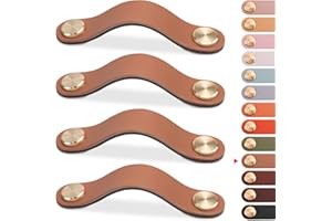 LEREATI 4 Stück Ledergriffe für Möbel, Schrankgriffe Helle Kaffee Möbelgriffe Schubladengriff, Modernen Möbelknöpfe Schrank Griffe für Küchenschränke, Schränke, Tür, Wohnkultur (128mm)