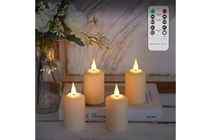 Cibnew Batteriebetrieben LED Kerzen Wasserdicht Fernbedienung Flackern Flammenlose Stumpenkerzen für Hochzeit Party Home Weihnachten,5x 10.5cm (4 Stück Beige)