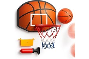 koolbitz Kids Wall Mounted Basketball Hoop Set with Over the Door Wall Mount Hanging Backboard & Mini Basket Ball, Pump, Rim Net, Indoor Bedroom Sports Game Activity Toy Set for Children Ages 3+