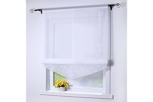 Joyswahl „Lisa” woalka, roleta rzymska, przezroczysta firana z tasiemką w tunelu do regulacji długości i haftami, rozmiar: 140 x 140 cm, kolor biały, 1 sztuka