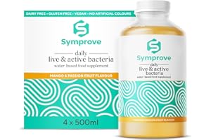 Symprove Probiotic, Mango & Passionfruit Flavour, Fermented to a Level of at Least 10 Billion CFUs per 70ml Shot, Water-Based, Dairy & Gluten Free, Vegan (4 x 500ml)