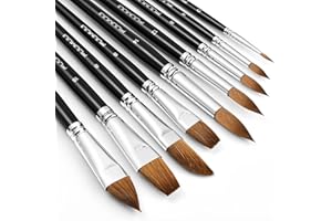 TYRKUIY Kolinsky Sable Hair Watercolour Brushes Set - 9pcs Professional Pointed Rounds Cat's Tongue Oval Wash Flat Filbert for Gouache Inks Painting