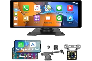 HODOZZY Wireless Apple Carplay & Android Auto, Screen 10.26 inch HD IPS Touchscreen Portable Car Stereo Receiver Bluetooth Handsfree Car Radio Display Mirror Link, Camera USB/AUX/TF/EQ Carplay Screen for Car