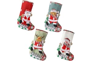 Vivi Idee Nikolausstrumpf 31cm Groß 4er Set Weihnachtsstrumpf Nikolausstiefel Weihnachtssocken Kamin Christmas deko Christmas Stocking
