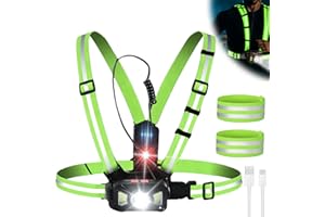 GAOUTO Lampe de course avec réflecteurs, lampe de poitrine avec bande réfléchissante, rechargeable par USB pour le jogging, angle d'éclairage réglable, lampe de course étanche IPX65 pour le jogging, la