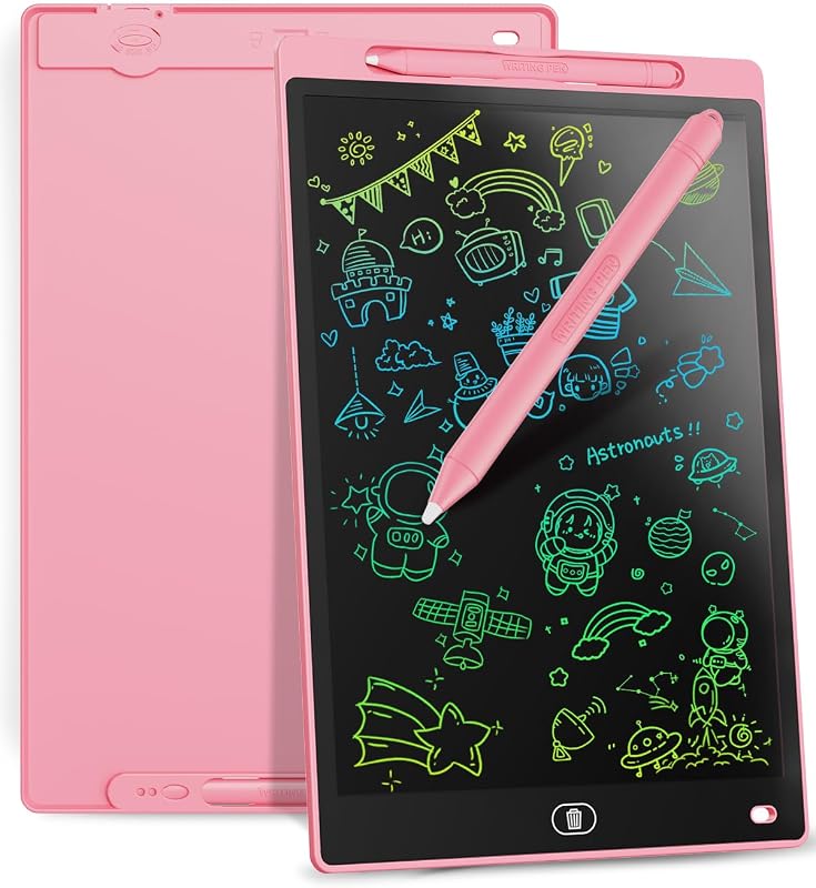 Genialba 12 Pollici Tavoletta Grafica LCD Scrittura Colorato, Lavagna da Disegno Cancellabile Portatile, Regalo Bambini, Tavoletta Grafica per Giochi Bambini 2 3 4 5 6 7 Anni Ragazze (Rossa)