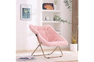 YOTATING Saucer Chair, Comfy Faux Fur Chair Oversized Folding Soft Furry Lounge Lazy Chair Metal Frame Moon Chair Accent Chair for Bedroom, Living Room, Dorm Rooms, Pink