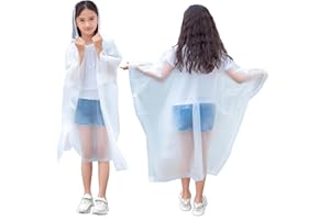 Elitecran 2 Stück Kinder Regenmäntel mit Kapuze, Leichter Kleinkind Regenbekleidung Wiederverwendbar Eva-Ponchos, Faltbare Regenschutz für Jungen Mädchen, Unisex Regencape für Schule gehen/Camping