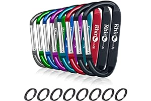 Rhino Produxs Lightweight duty Snap Carabiner Clips with Keyrings, D Ring Shape Carabiner with Keyrings - Excellent for Outdoor, Camping, Hiking, Keychains, Water Bottle, Keychain Hook