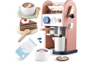 GAGAKU Wooden Coffee Machine Toy with Grinder，15 pcs Wood Play Kitchen Accessories for Kids Non-Toxic Pretend Play Barista Set Learning Gift for Toddlers Girls Boys Ages 3+