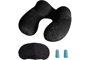 LUZWAY Cuscino da Viaggio Gonfiabile a 2 Supporti,Cuscino per il Collo Ergonomico con Tappi per le Orecchie e Maschera per gli Occhi Ideale per viaggiare in aereo,auto e treno