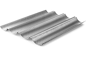 LACOR - 68450 - Moule à Baguette, Moule Antiadhésif, Collection Delize, Microperforé, Sans PFOA, Va au Four, au Réfrigérateur et au Congélateur, Acier au Carbone, 38x33 cm, Hauteur 2,6 cm, 4 Cavités
