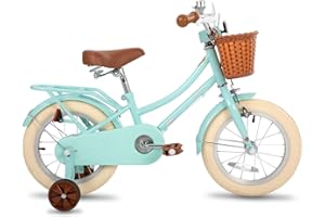 STITCH 12 & 14 & 16 & 18 Inch Kids Bike with Basket & Training Wheels for 3-8 Years Old Girls & Boys (Green & Pink)