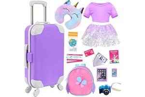 ZITA ELEMENT 23PCS 18 inch Girl Doll Accessories Case Luggage Travel Play Set with Toy Camera Travel Pillow Sunglasses Doll Stuff Fit Christmas Birthday Gift (Doll & Shoes Not Included)