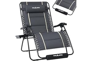 UDPATIO Extra Wide Zero Gravity Chair, Folding Recliner, Patio Sun Lounger with Cup Holder, Adjustable Backrest, Padded Pillow for Outdoor, Garden, Deck, Poolside, Supports 200kg Grey
