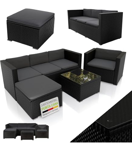 Produktbild von VidaXL Garten Sofa Garnitur 3-teilig - Schwarz Poly Rattan Mit Stauraum & Kissen