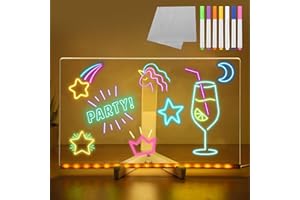 Hixava Lavagna Acrilica LED Cancellabile,Lavagnetta Luminosa in Acrilico 30X20 CM 17 Luci Led Lavagna per Messaggi di Scrittura Bacheca LED Trasparente Per Scuola,Bar, Casa,Ufficio,Negozi al Dettaglio
