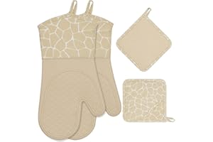 Gesentur Guantes y agarraderas para Horno, Guantes Resistentes al Calor, Guantes de Silicona Antideslizantes, para cocinar, Hornear, Asar a la Parrilla (Beige)