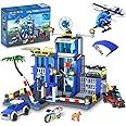 HOGOKIDS Police Station Building Toys with LED Light - 734pcs Police Building Block Sets with Helicopter Police Motorcycle Vehicle Armored Car, Police Playset Gift for Kids Boys Girls Aged 8-12+
