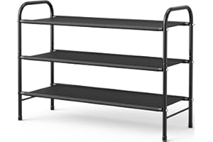 Kitsure Schuhregal Metall - 3-stöckiges, rostbeständiges Schuhregal platzsparend mit tragbaren Griffen, Schuhablage für Kleiderschrank, Eingangsbereich, Schlafzimmer, 68,5 x 28 x 55 cm, Schwarz