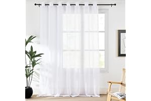 PONY DANCE Cortina Blanca de Dormitorio Salon Modernas, Cortinas Translucidas Impermeable para Exterior con Ojales, 1 Pieza,254x274cm(Ancho x Alto)