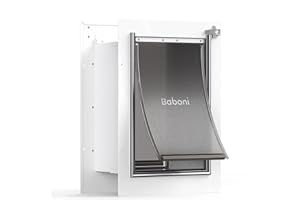 Baboni Pet Door for Wall, Steel Frame and Telescoping Tunnel, Aluminum Lock, Double Flap Dog Door and Cat Door, Strong and Durable (Pets Up to 40 Lb) -Medium