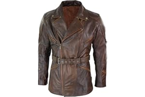 FASHION_FIRST Veste de moto en cuir véritable avec fermeture éclair 3/4 pour homme