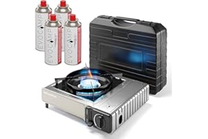 ‎EVOCAMP Gaskocher 1-flammig, Campingkocher für Gaskartuschen 227g, Gasherd mit Piezozündung und Tragekoffer, Gaskocher für Outdoor und Camping, Portable Gas Stove, 2,2 kW Leistung