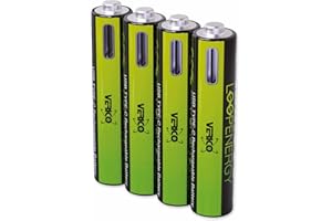 VERICO LoopEnergy AAA 900, wiederaufladbare USB-C Batterie AAA 1,5V 900mWh (600mAh) Li-Ion, Schnellladung via USB-C Anschluss in ca. 2 Stunden (4X AAA)