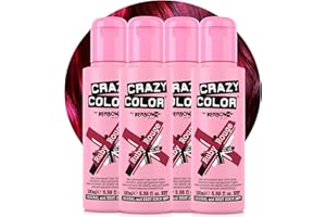 Crazy Color Vibrant Ruby Rouge Semi-Permanent 4 Pack Quad Hair Dye. Highly Pigmented Wine Red/Plum Conditioning & Oil Nourishing Vegan Formula No Bleach or Ammonia 400ml