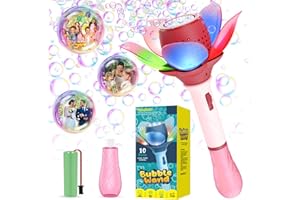 Panamalar Electric Bubble Wand for Kids, Automatic Bubble Machine Light Up Flower Bubble Wand Rechargeable, 10000+ Bubbles/Min Bubble Maker Toys with Lights/120ml Solution for Outdoor Party Wedding
