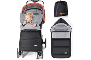 Ivywind Fußsack Kinderwagen Winter, Universeller Fußsack Buggy mit Verstellbarer Reißverschlus, Wasserdicht Fusssack Kinderwagen Baby, Abnehmbar und Waschmaschinenfest, Warm, Schwarz und Grau
