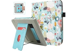 DMLuna Funda para Kobo Libra Colour Model:N428 2024 / Libra 2 Model:N418 2021, Función de Activación/Suspensión Automática, Soporte, Ranura para Tarjetas, Correa de Mano, Protección Premium, Flor