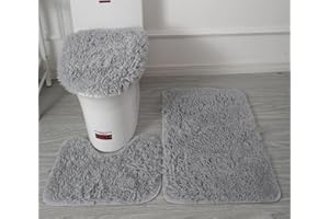 SIGAER Soft Microfiber Bathroom Rugs Sets 3 Piece, Bath Rug + Contour Mat + Toilet Seat Cover, Non-Slip Bathroom Rugs with PVC Point Flannel Backing, Water Absorbent Solid Light grey
