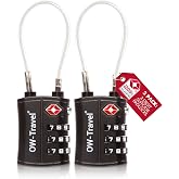 OW-Travel TSA Cable Travel Suitcase Padlock, Combination 3 Digits 2 Pcs | Travel Luggage Padlocks for Backpack, Lockers and A