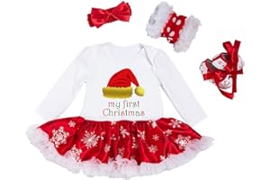 BabyPreg Bébés filles Ma première robe de Noël Père Noël Costume Party 4PCS