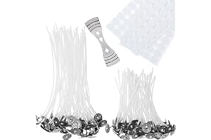 HESTYA Kit de Fabrication de Bougies - 100 Mèches Pré-Cirées, 100 Autocollants Double Face et 1 Support de Mèche pour DIY (10 cm et 15 cm)