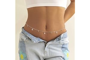 Carufin Rhinestone Star Body Chains Belt Crystal Waist Chains Pentagram Pendant Summer Beach Waist Body Jewelry Festival Belt Belly Jewelry for Women and Girls (Silver)