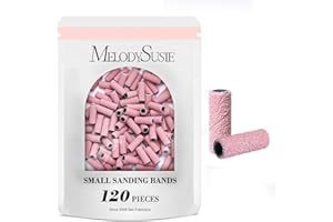 MelodySusie 120 Pcs Nail Drill Bits Small Sanding Bands for 3.1mm Small Mandrel Bit, 180 Fine Grit Nail File for Acrylic Nails Gel Manicures and Pedicure, Pink (Sanding Bands Only)