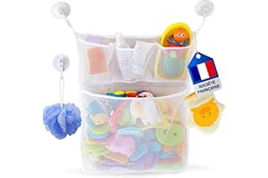 INEDIT Rangement Jouet Bain - Filet Jouet Bain Bebe - Organiseur de Jouets de Bain avec 4 Crochets Adhésifs - Rangement Jouet Baignoire - Filet Jouet Bain de bébé - Rangement de Jouets de Bain pour bébé