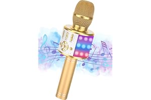 Ankuka mikrofon karaoke, mikrofon bluetooth dla dzieci, tańczące diody LED, bezprzewodowy, przenośny mikrofon z nagrywaniem, głośnik, dla dorosłych i dzieci, kompatybilny z systemem Android IOS, złoty