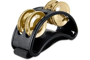 EASTROCK Tamburello a pedale strumento musicale a percussione con campanellini in acciaio per suonare batteria e chitarra, Nero Gold