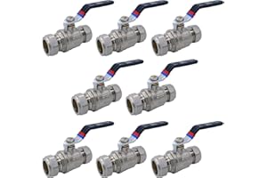 UNVENTED COMPONENTS EUROPE Ball Valve Full Bore Black Lever Compression, 15mm, 22mm and 28mm, Chrome Plated Brass (22mm, 8)
