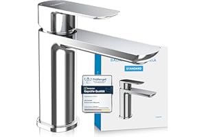 Bächlein Badarmatur Mizarela in klassischem Design, Einhebelmischer mit langlebiger Keramikkartusche und Montage-Set, Bad Wasserhahn Chrom - flacher Auslauf