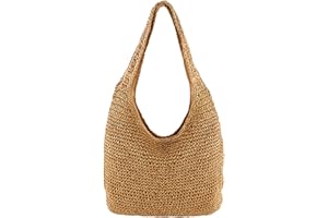 CHIC DIARY Womens Hand-woven Straw Shoulder Bag Large Summer Beach Leather Handles Handbag Tote with Zipper